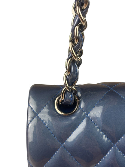 Chanel Perl Glossy Blue Quilted Patent Leather Double Flap Bag 2012