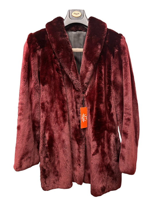 Fellini Burgundy Synthetic Faux Fur Coat