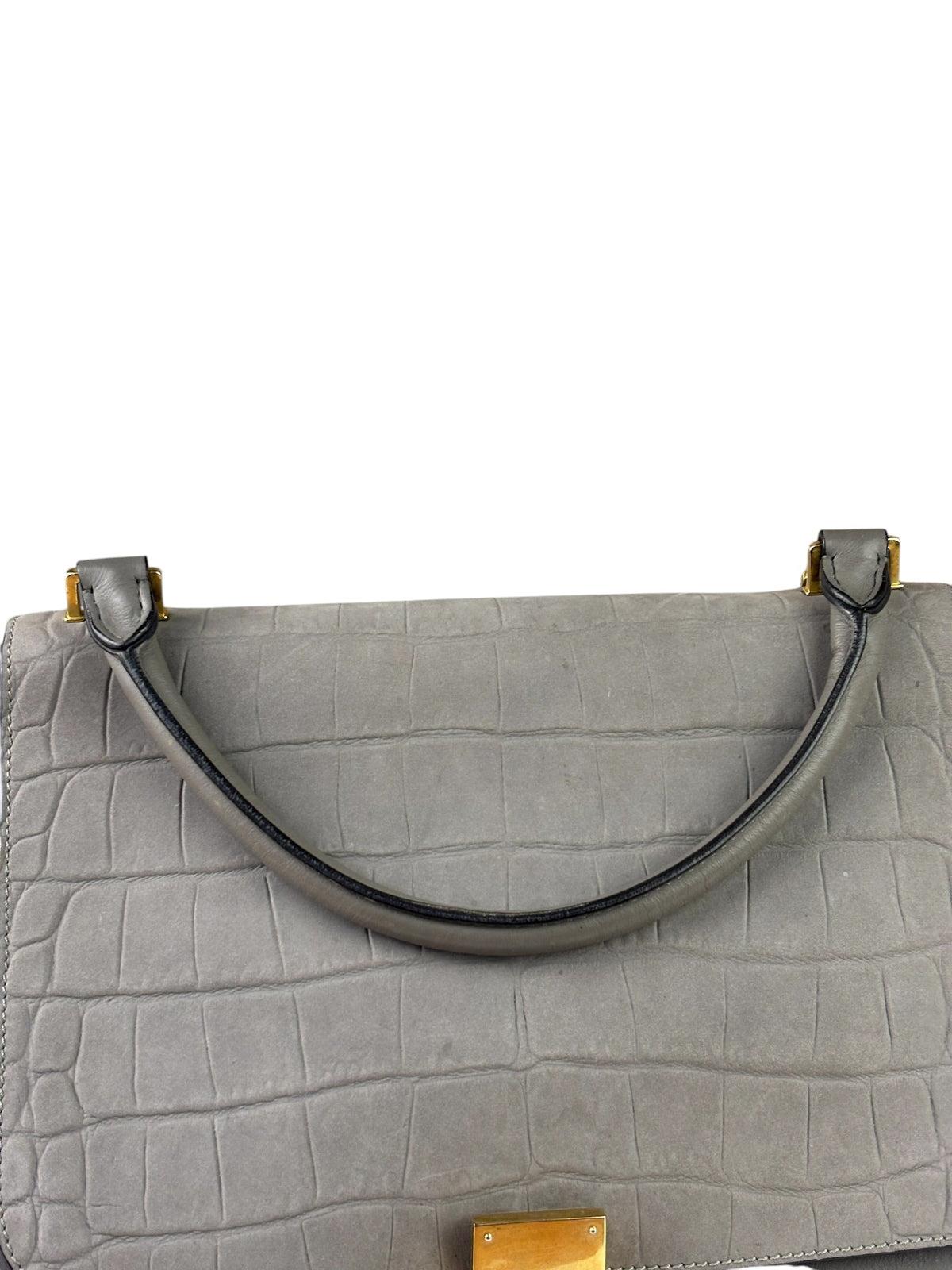 Celine Grey Suede/Leather Crocodile Embossed Trapeze Two-Way Bag