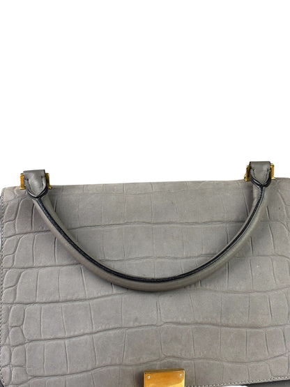 Celine Grey Suede/Leather Crocodile Embossed Trapeze Two-Way Bag