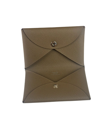 Hermes Beige Leather Calvi Coin Holder