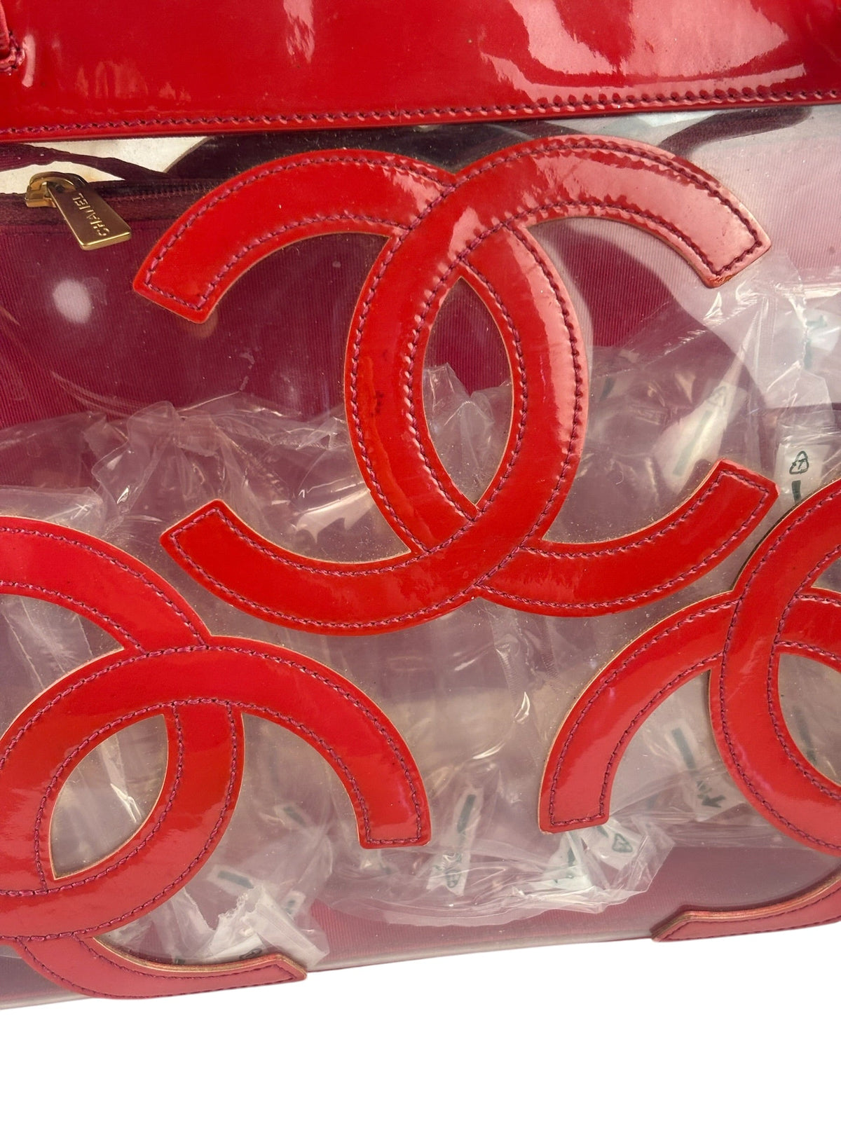Chanel Red Triple C PVC Tote Bag w/ Pouch 2004