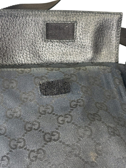 Gucci Black Leather Trim GG Double Pocket Bel Bag