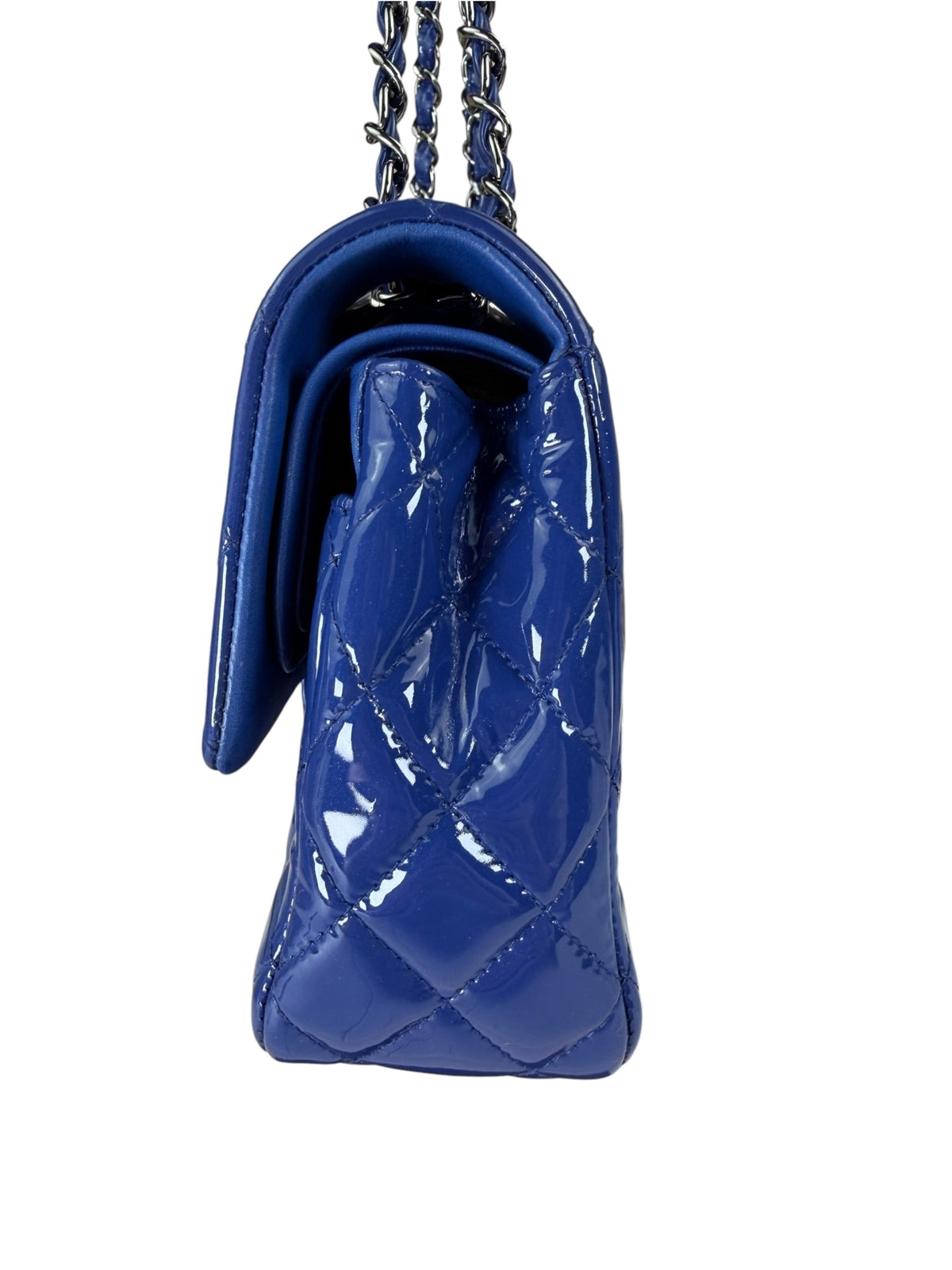 Chanel Shiny Blue Quilted Patent Leather Trim Double Flap Bag 2012