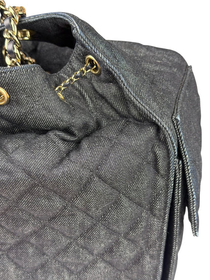 Chanel Navy Quilted Denim/Leather Trim 25 Hobo Bag 2021
