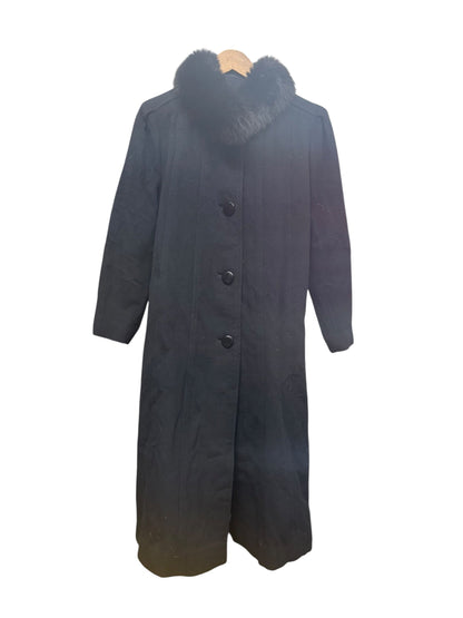 Vintage Black Wool Fox Fur Collared Long Coat