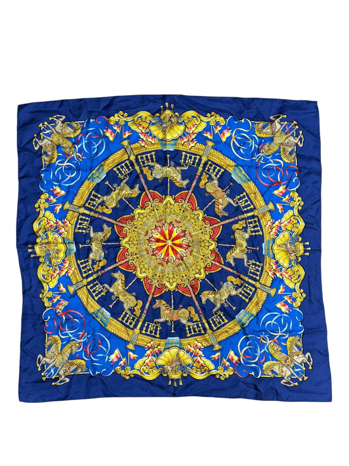 Hermes Navy Luna Park Silk Scarf