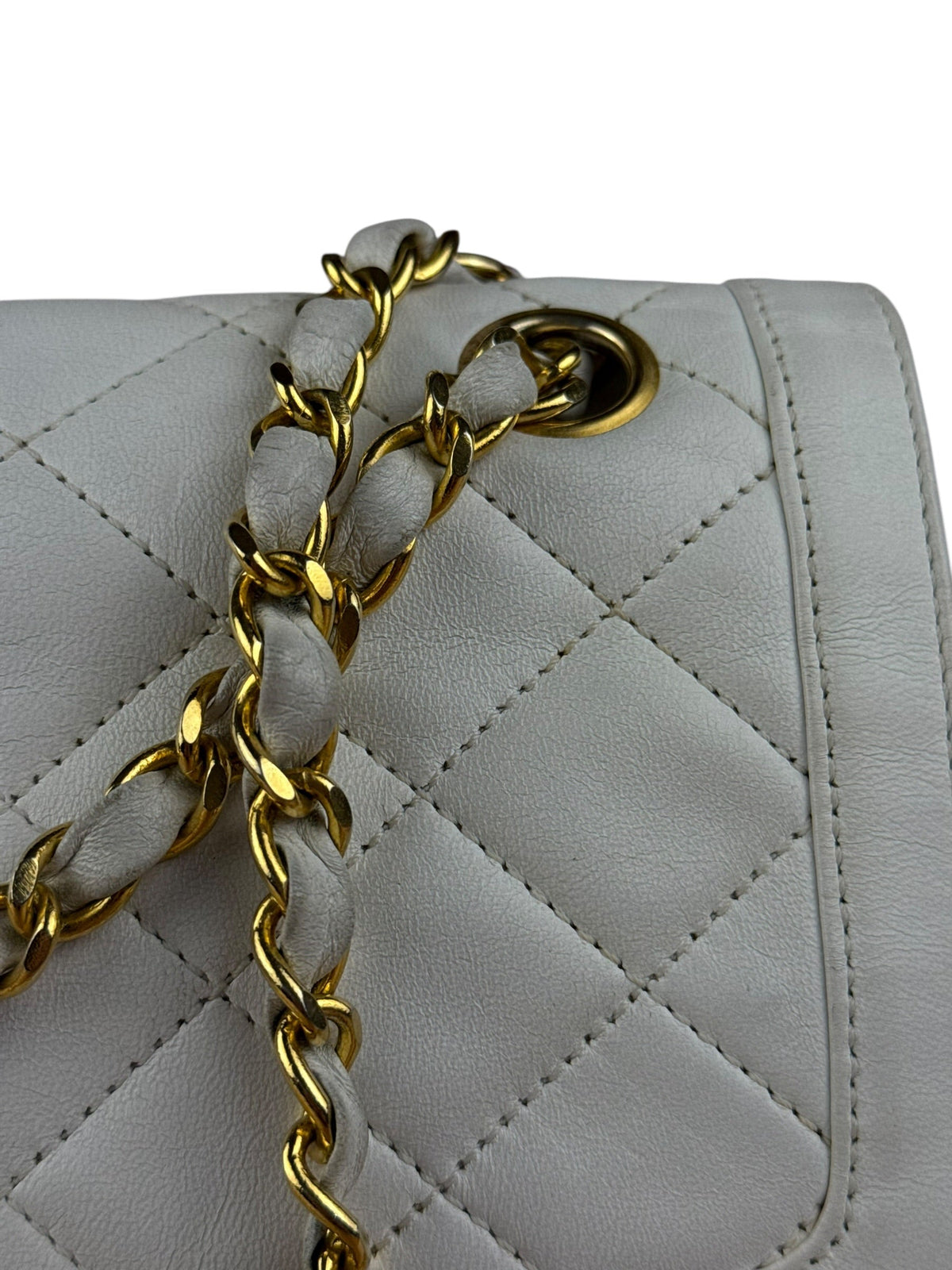 Chanel CC White Quilted Double Flap Bag 1988