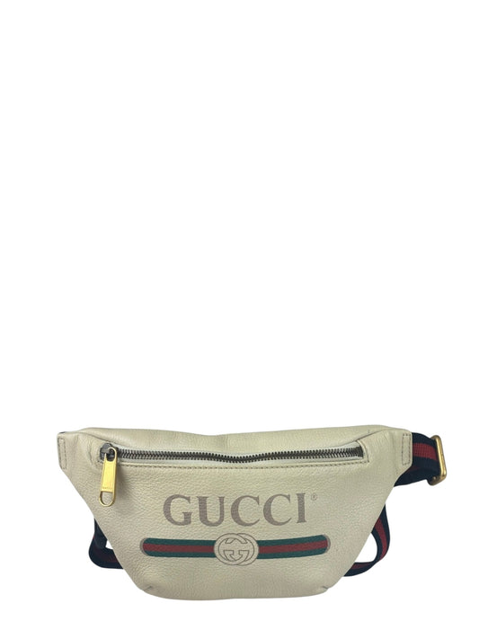 Gucci Cream Leather Print Belt Bag