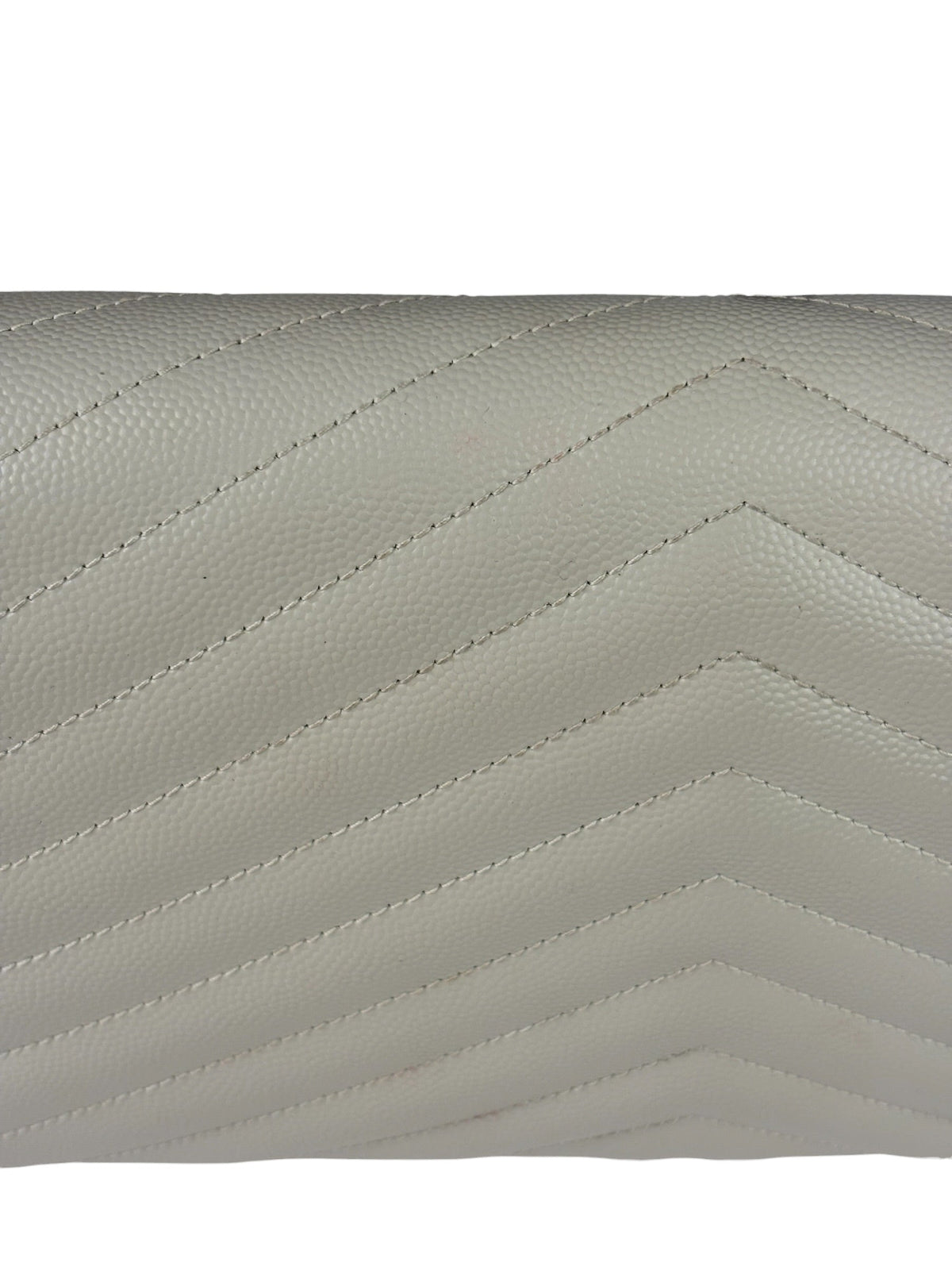 YSL Cream Pebbled Leather Cassandre Envelope Small Wallet On Chain