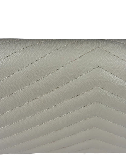 YSL Cream Pebbled Leather Cassandre Envelope Small Wallet On Chain