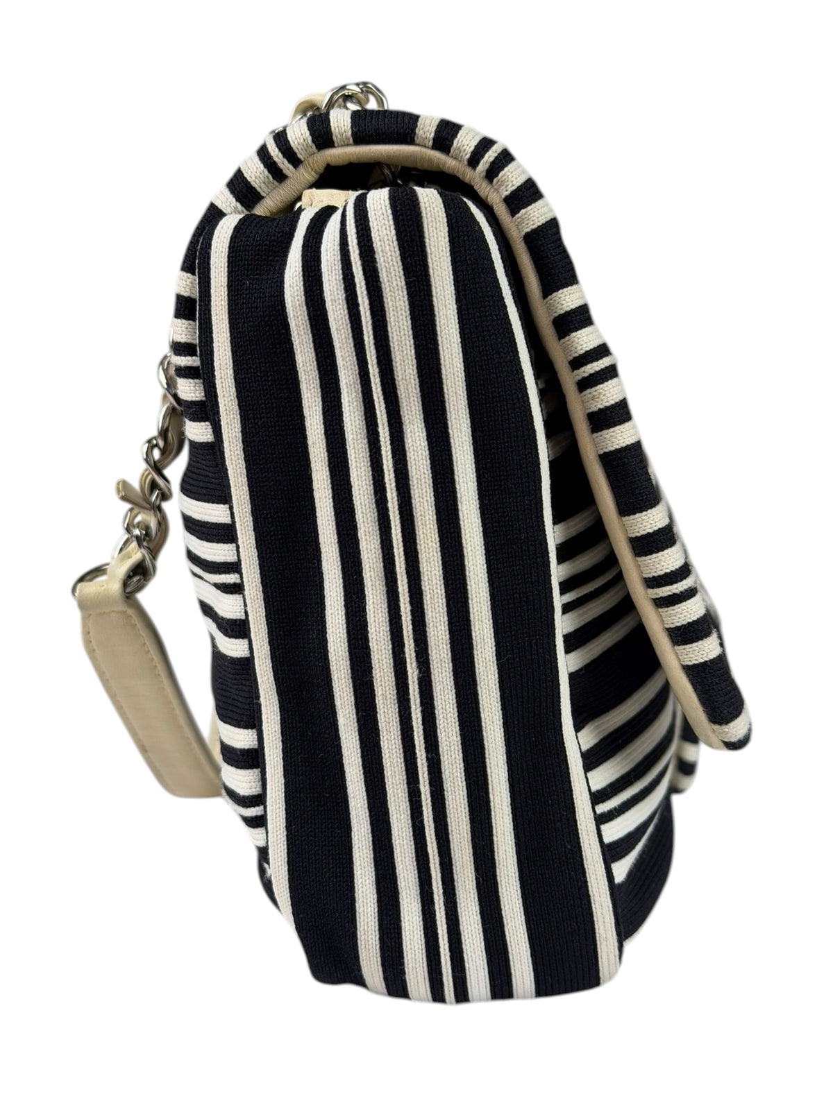 Chanel Black/White Leather Trim/Cloth Venise Biarritz Flap Bag 2019