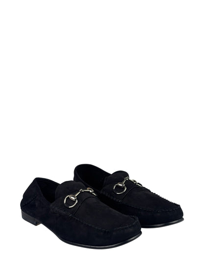 Gucci Black Suede Horsebit Loafers