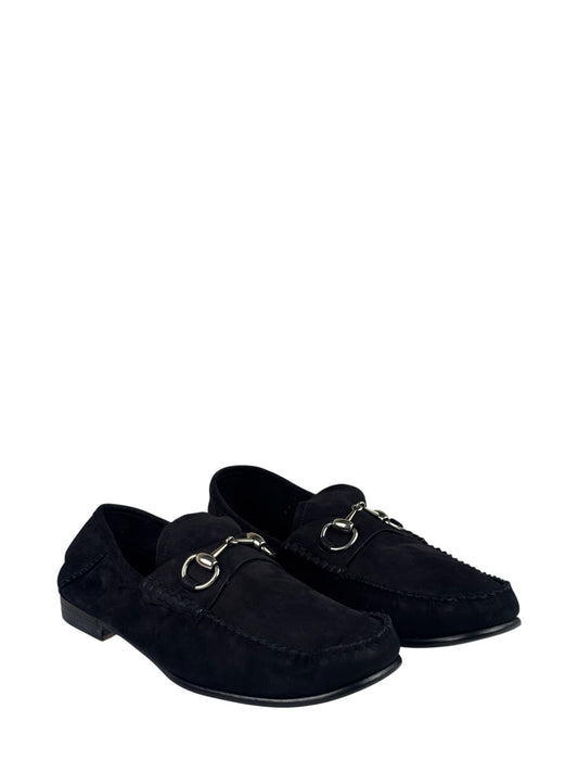 Gucci Black Suede Horsebit Loafers