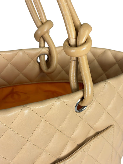 Chanel Beige Quilted Lambskin Linge Cambon Tote2005