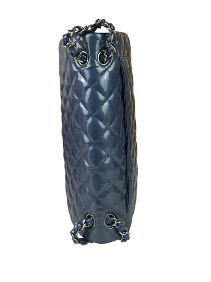 Chanel Perl Glossy Blue Quilted Patent Leather Double Flap Bag 2012
