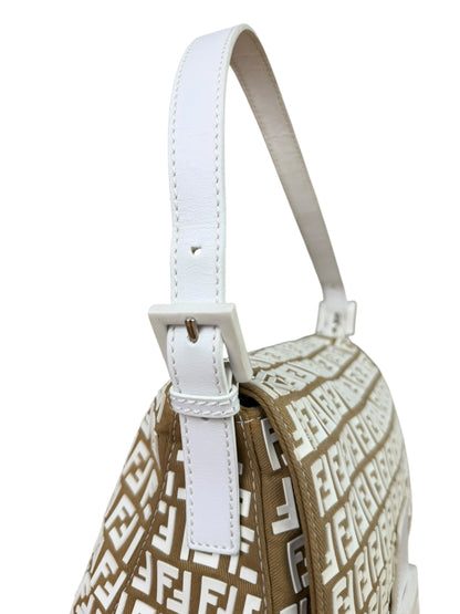 Fendi Vintage Beige Canvas Rubber FF Print Mamma Baguette