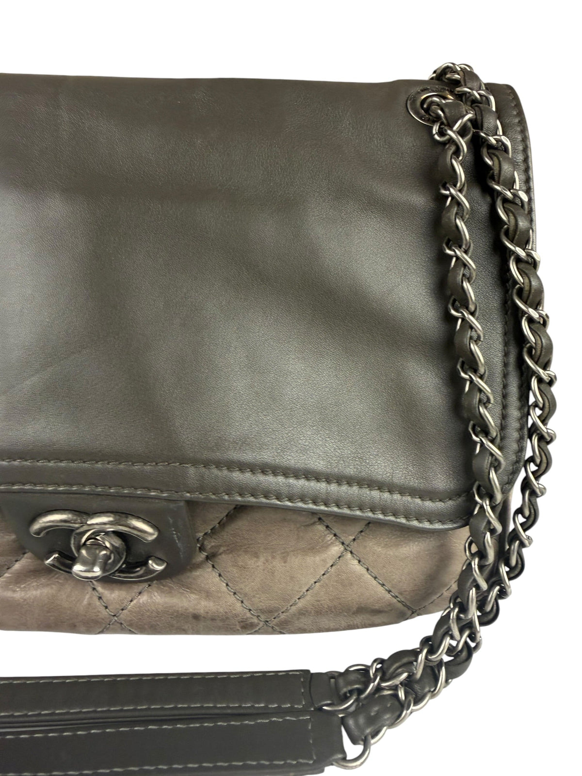 Chanel Olive Two Tone Quilted Leather Chain Flap Bag 2011