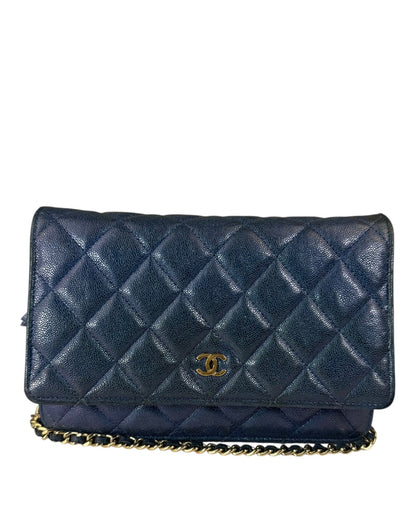 Chanel Peal Blue Caviar Quilted Leather Iridescent Wallet On Chain 2019
