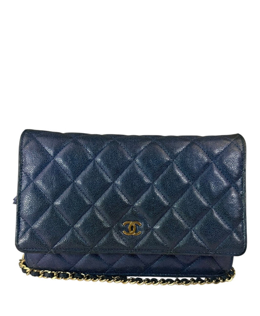 Chanel Peal Blue Caviar Quilted Leather Iridescent Wallet On Chain 2019