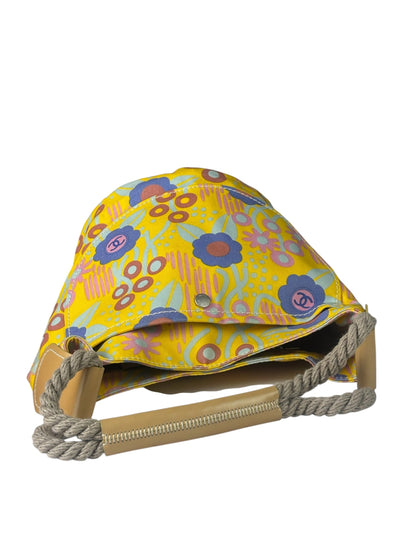 Chanel Canvas CC Floral Camellia Rope Bucket Shoulder Bag 2003
