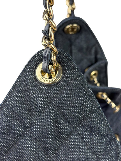 Chanel Navy Quilted Denim/Leather Trim 25 Hobo Bag 2021