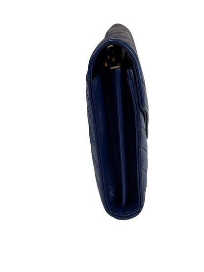 YSL Navy Blue Chevron Leather Cassandre Envelope Wallet On Chain