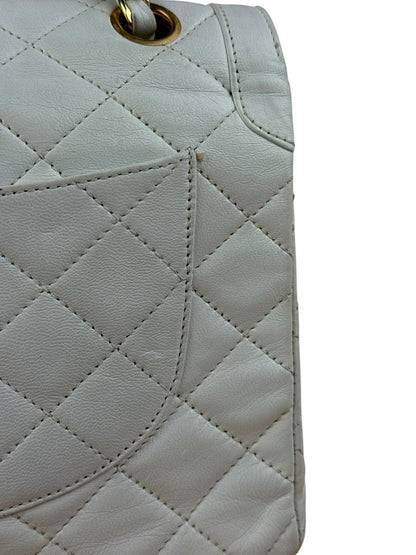 Chanel CC White Quilted Double Flap Bag 1988
