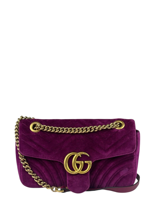 Gucci Magenta Velvet Marmont Matelasse Shoulder Bag