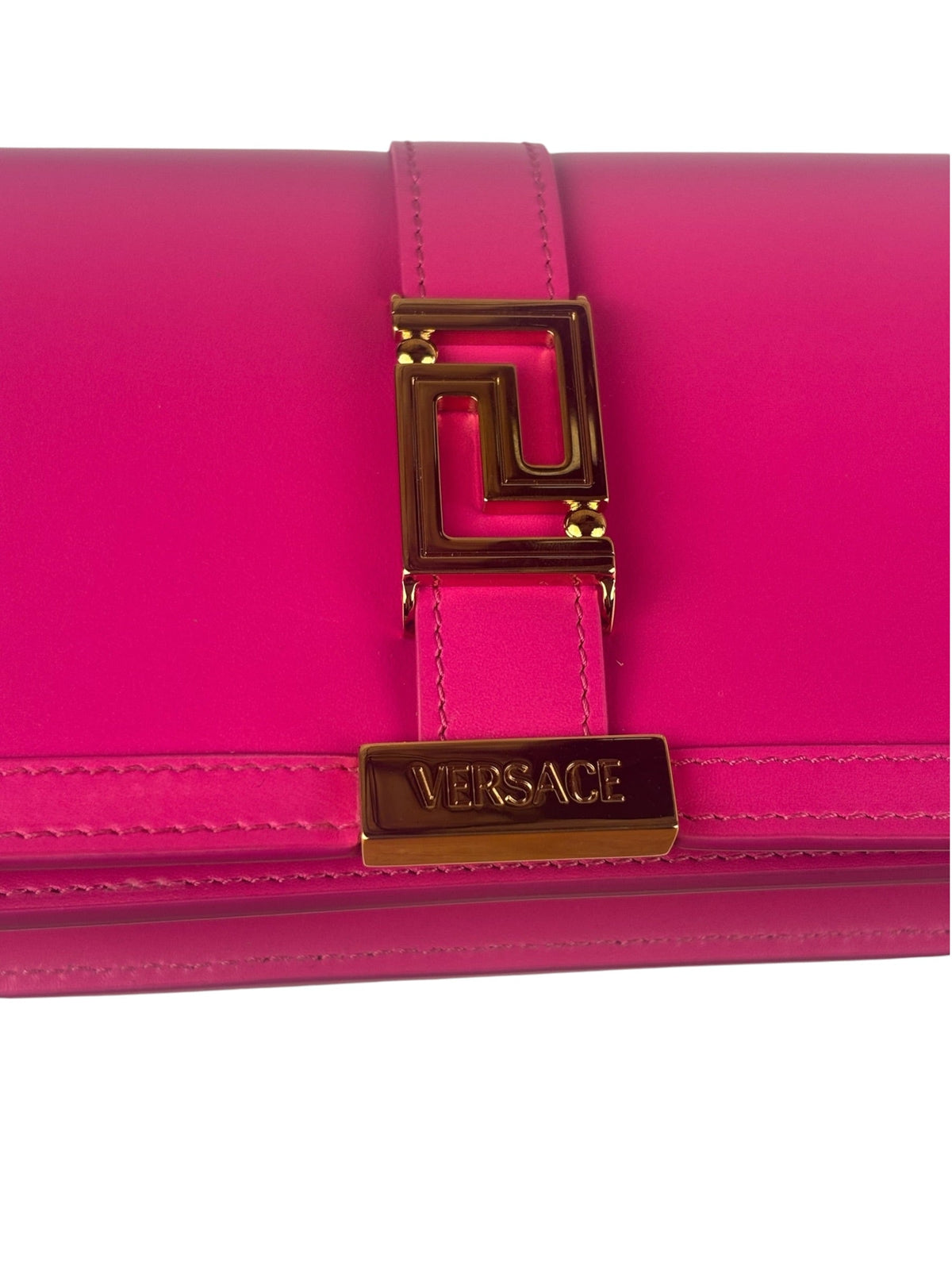 Versace Pink Leather Greca Goddess Flap Wallet-On-Chain