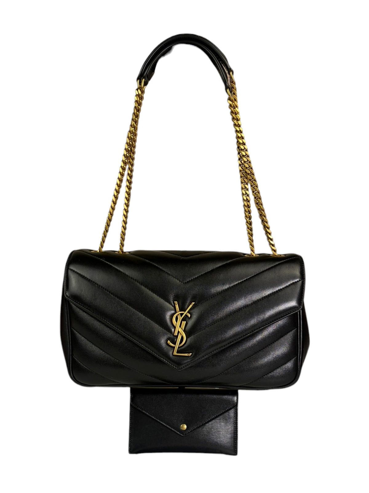 YSL Black Lambskin Matelasse Medium Loulou Shoulder Bag