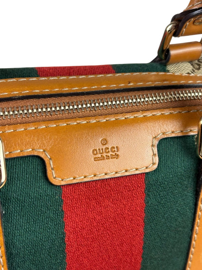 Gucci Beige/Brown GG Web Boston Two-Way Bag