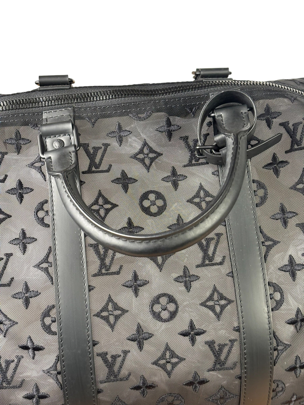 Louis Vuitton x Virgil Abloh Black Leather Trim Monogram Keepall 50