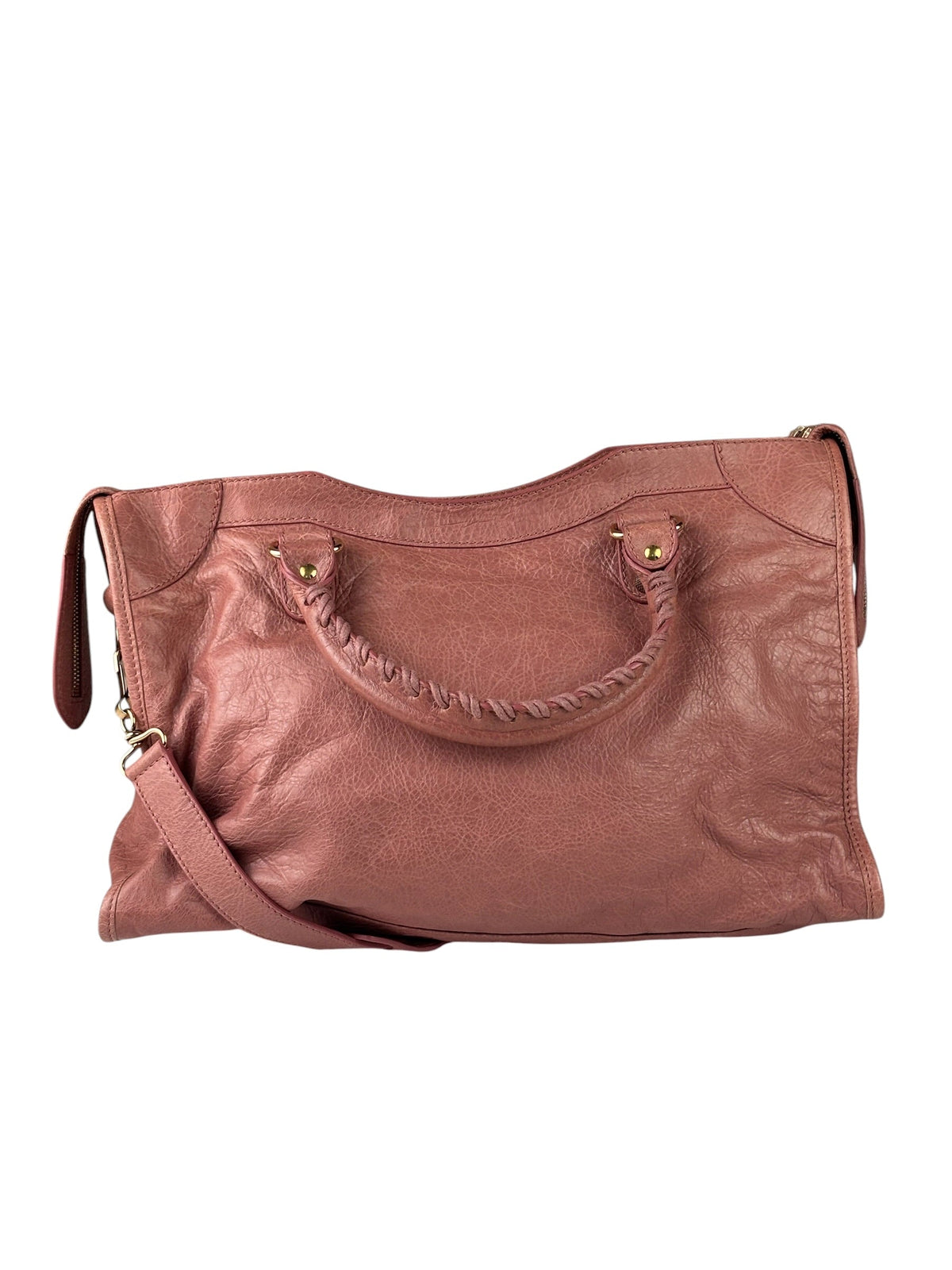 Balenciaga Muted Pink Leather Moto Classic City Bag