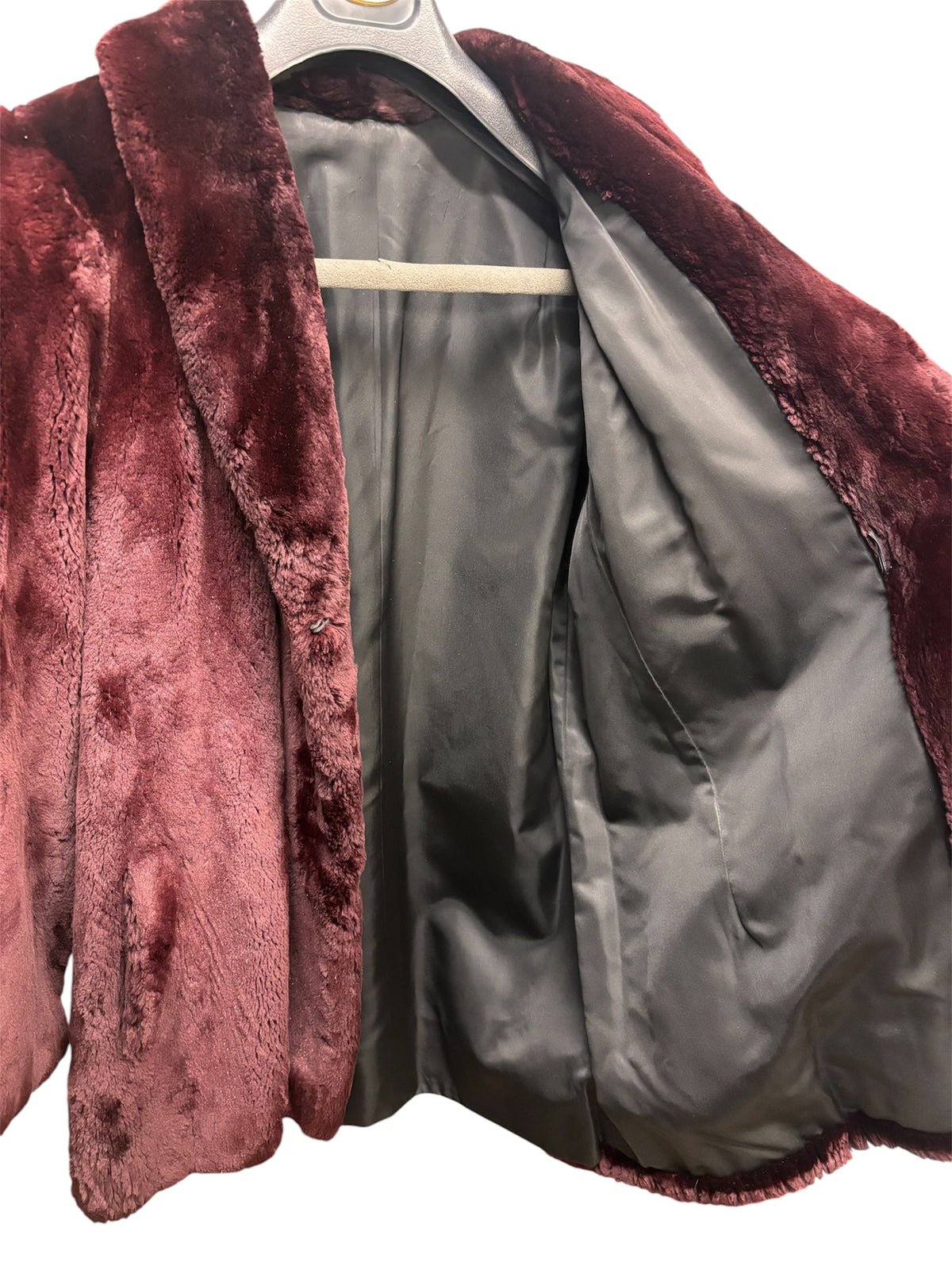 Fellini Burgundy Synthetic Faux Fur Coat