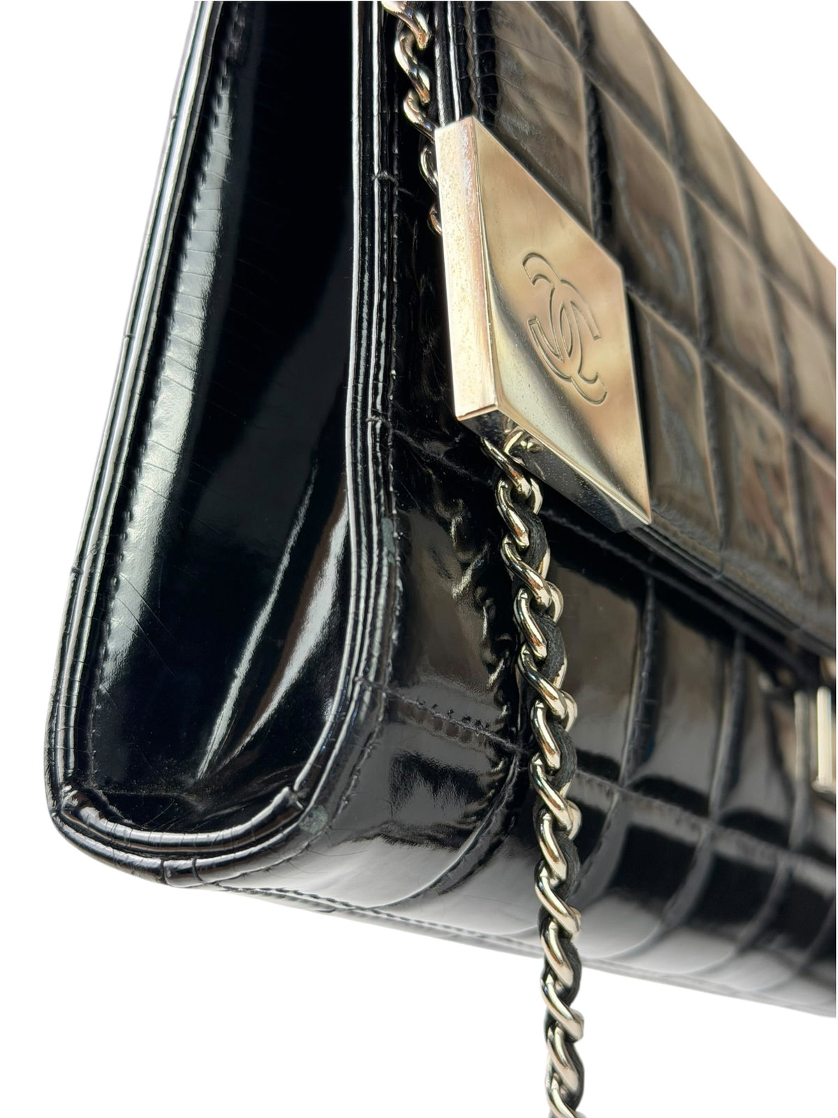 Chanel Black Patent Leather Chocolate Bar Flap Bag 2000