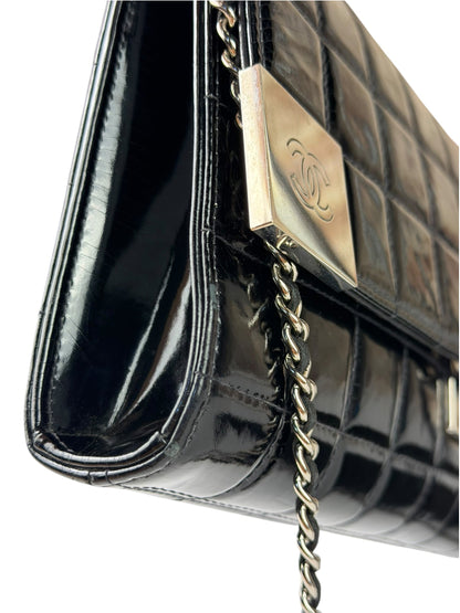 Chanel Black Patent Leather Chocolate Bar Flap Bag 2000