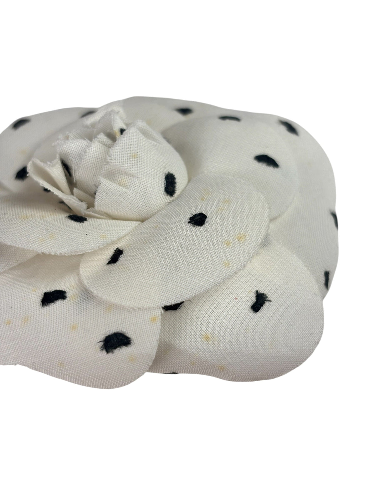 Chanel White Silk Polka Dots Camellia Flower Brooch