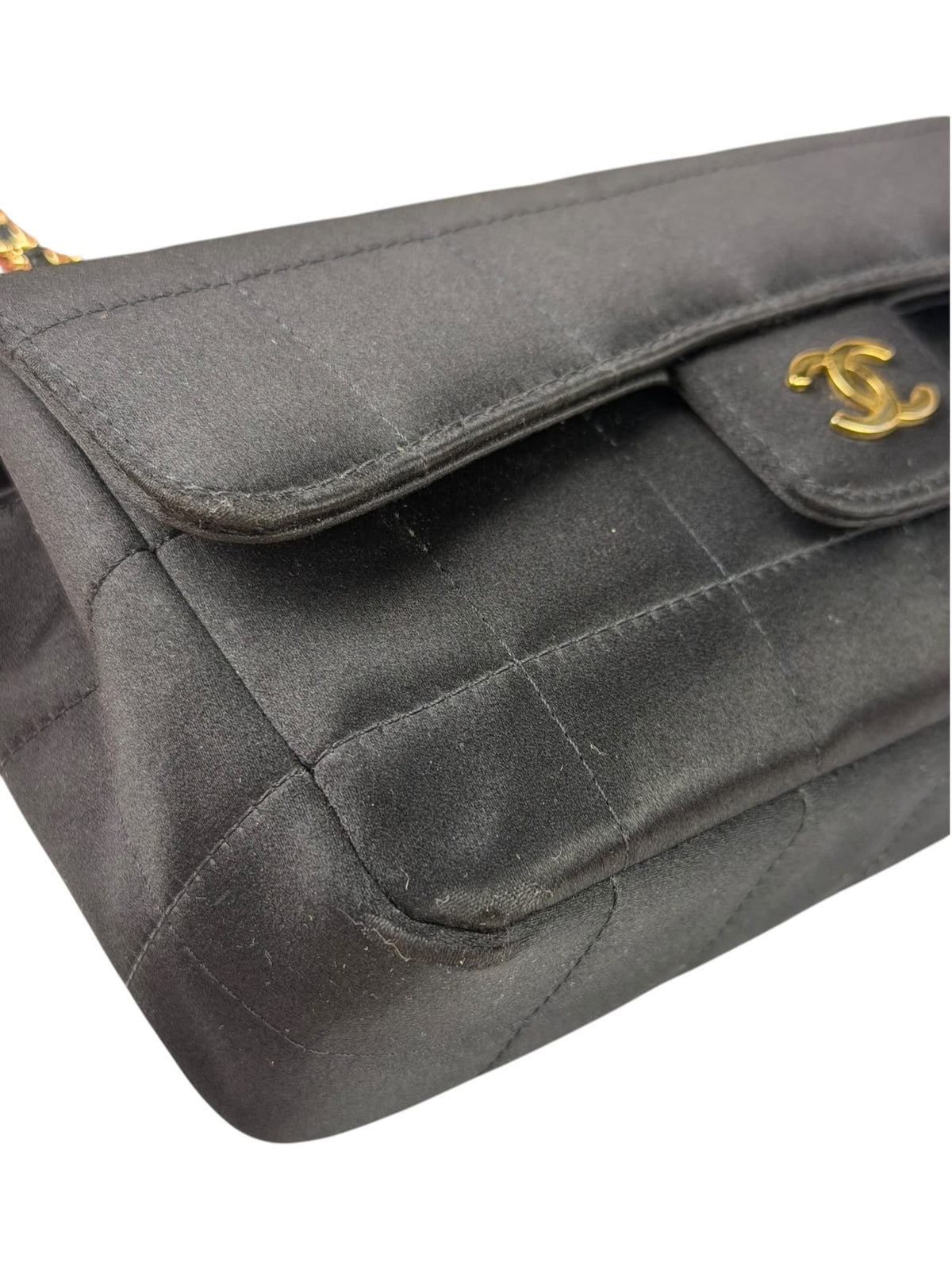 Chanel Black Satin Chocolate Bar Mini East-West Flap Bag