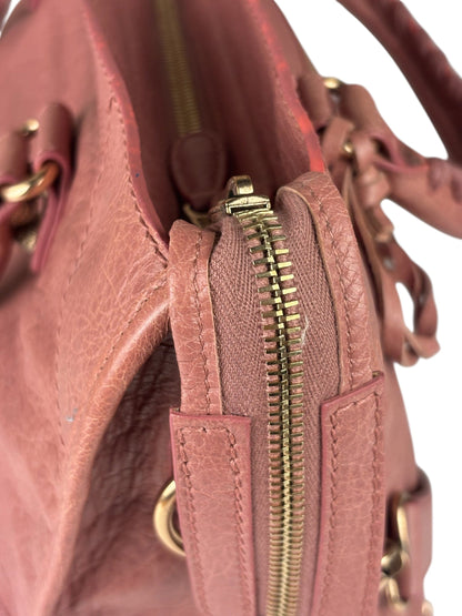Balenciaga Muted Pink Leather Moto Classic City Bag