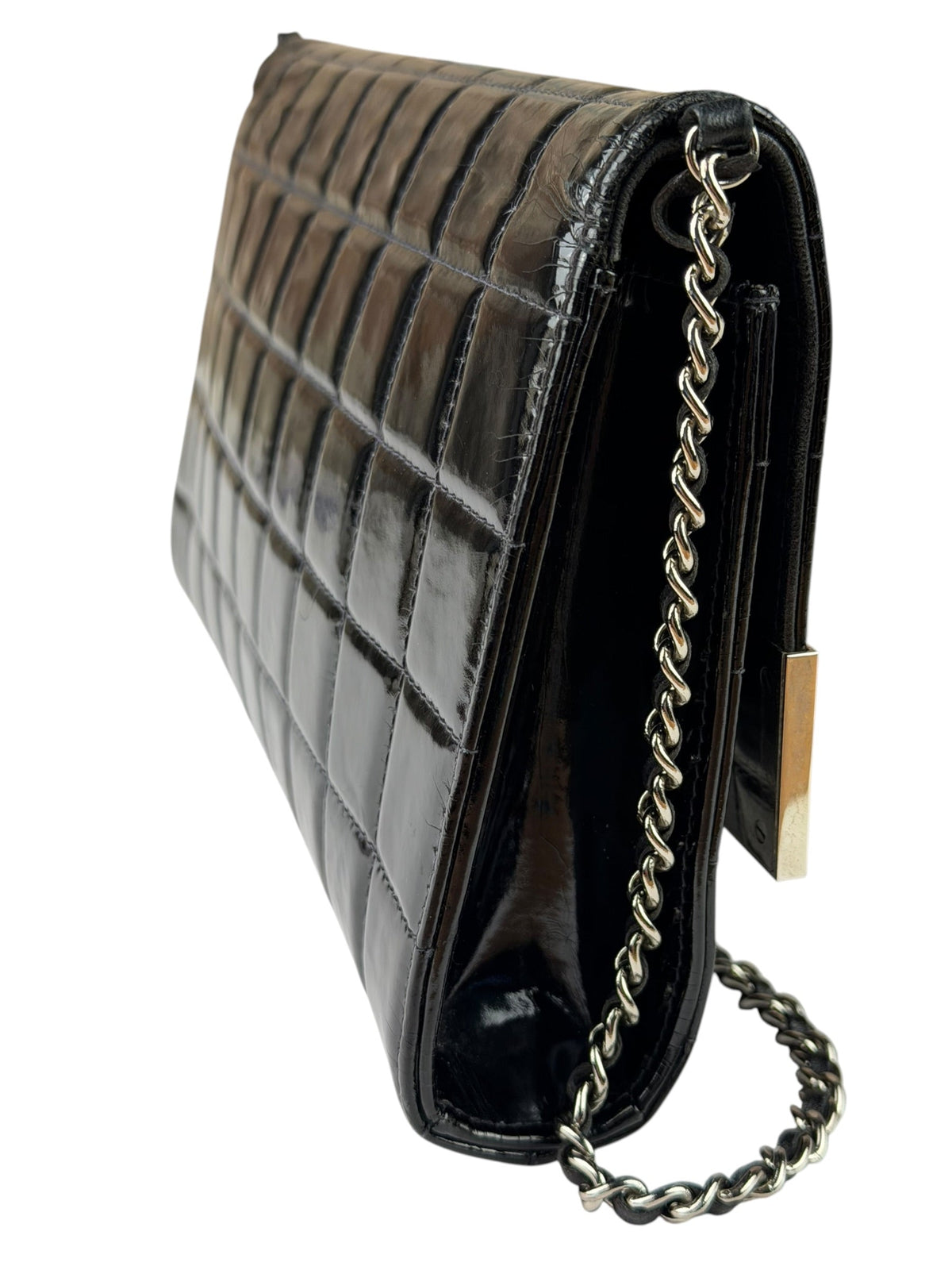 Chanel Black Patent Leather Chocolate Bar Flap Bag 2000
