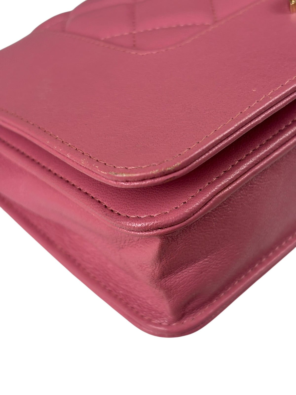 Chanel Pink Lambskin Mademoiselle Flap Wallet On Chain 2018