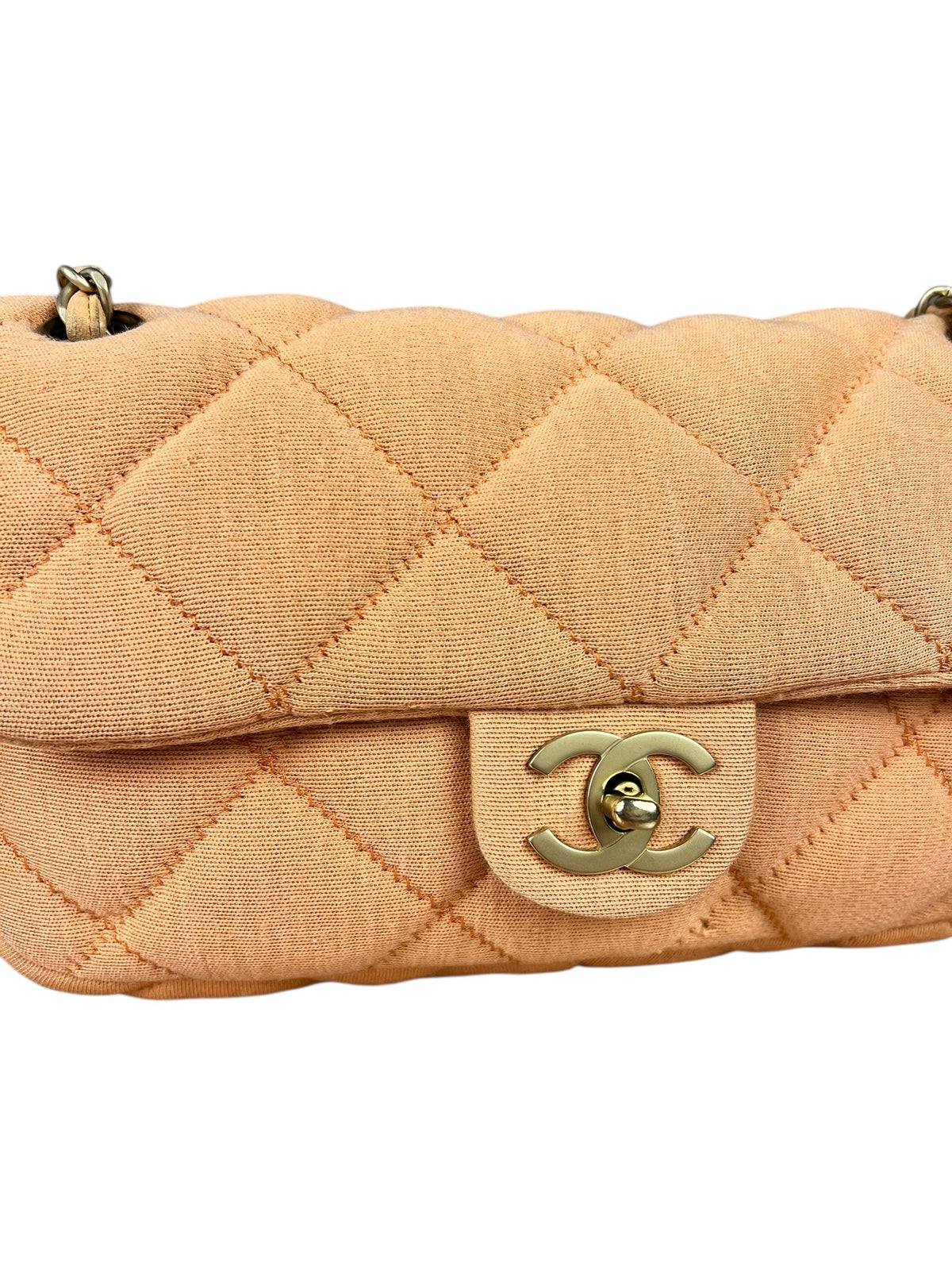 Chanel CC Peach Jersey Quilted Flap Bag