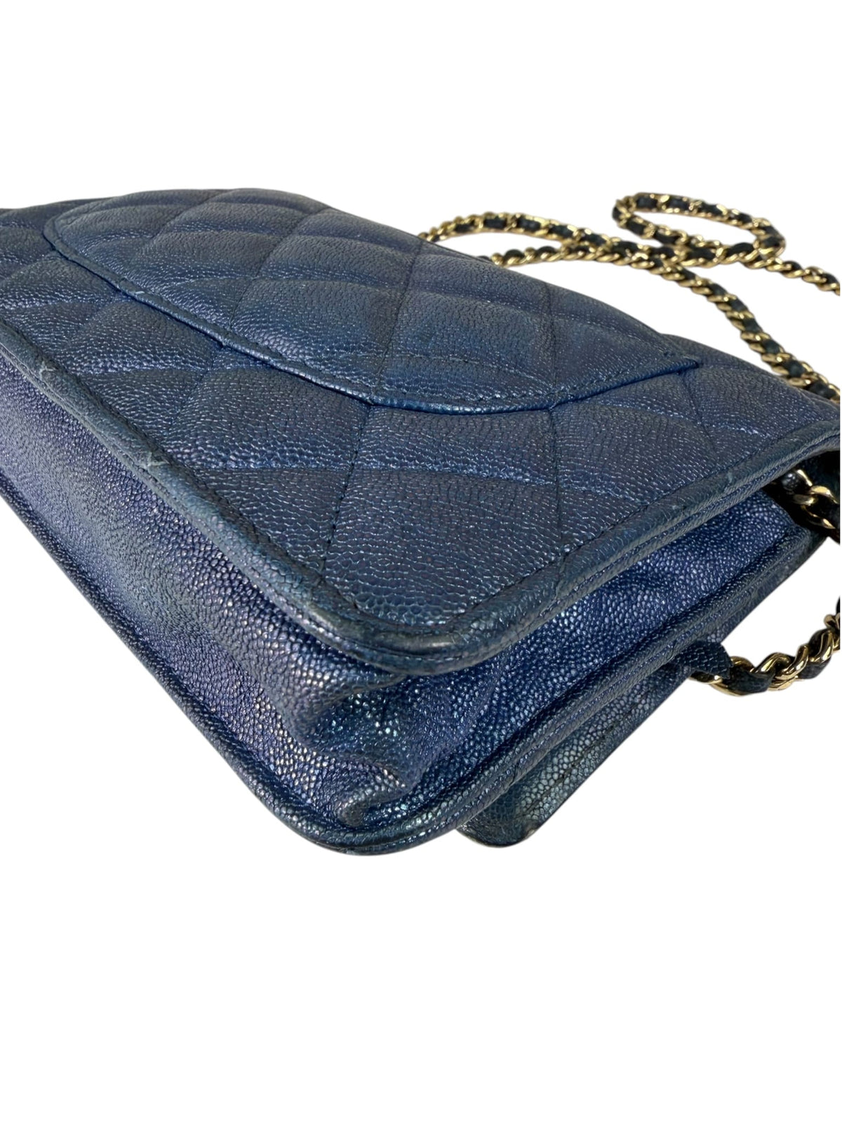 Chanel Peal Blue Caviar Quilted Leather Iridescent Wallet On Chain 2019