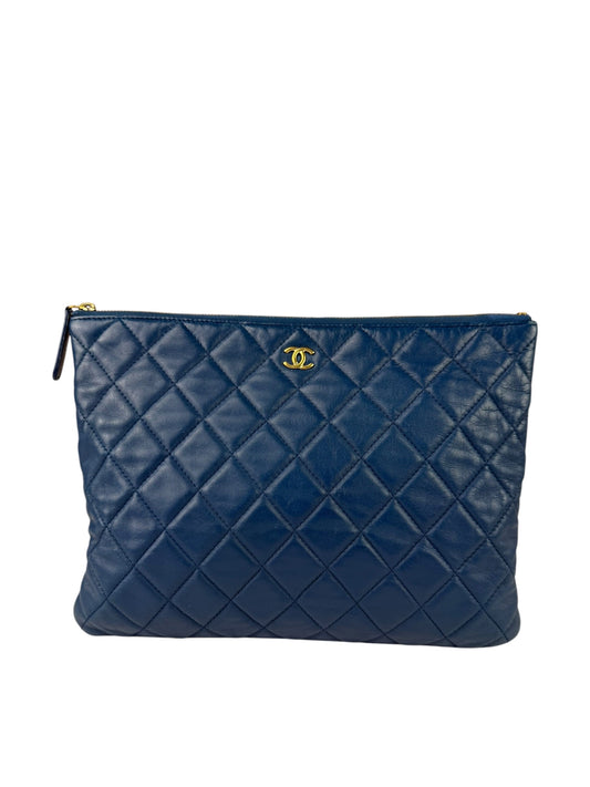 Chanel Blue Quilted Leather O-Case Zipped Pouch 2017