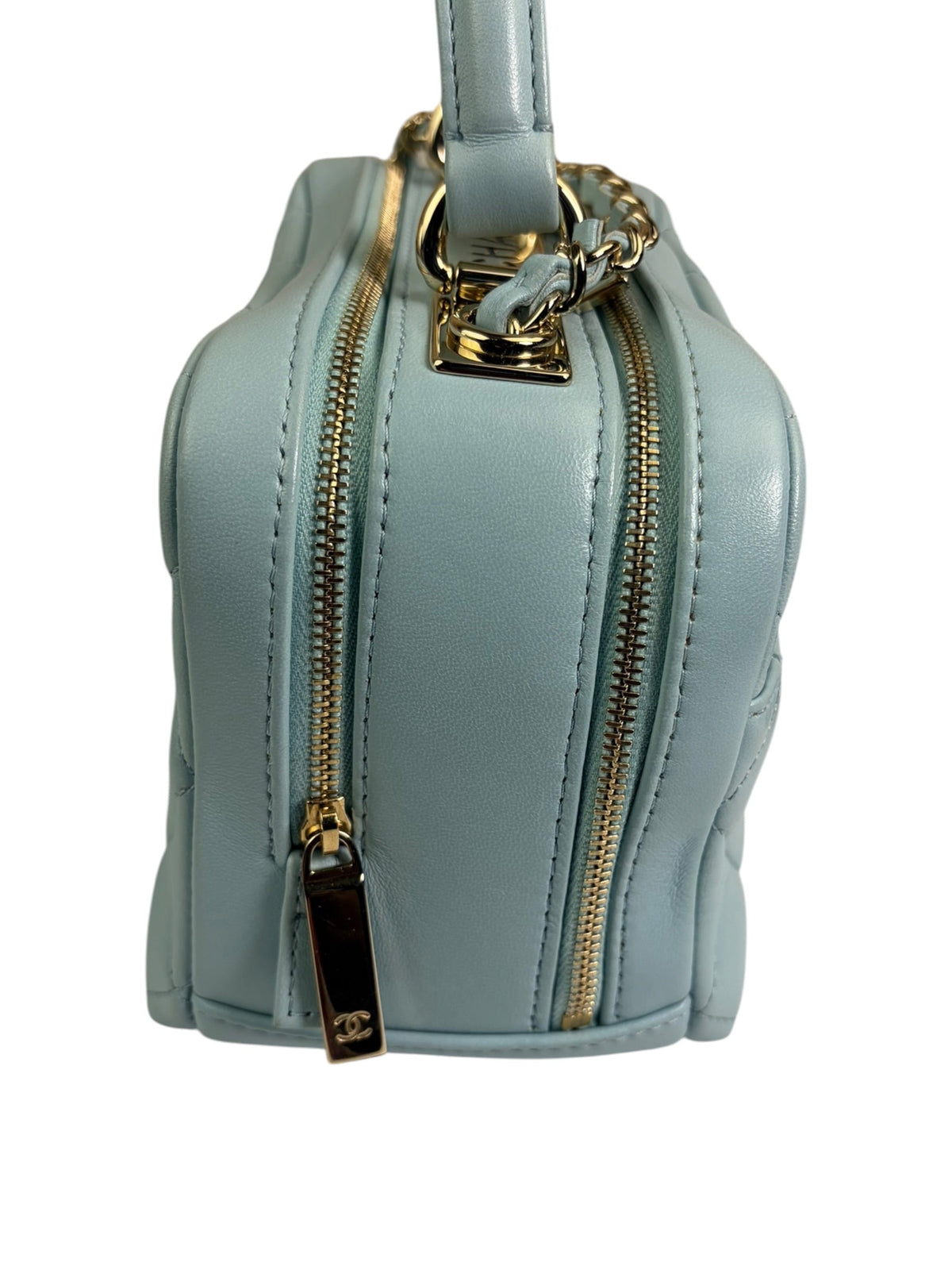 Chanel Light Blue Quilted Lambskin Top Handle Vanity Case 2019