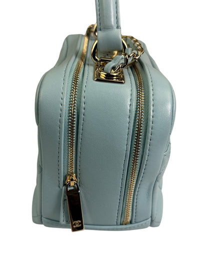 Chanel Light Blue Quilted Lambskin Top Handle Vanity Case 2019