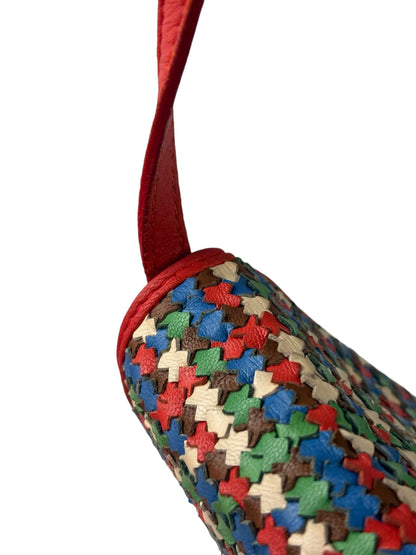 Fendi Colorblock Leather Woven Shoulder Bag