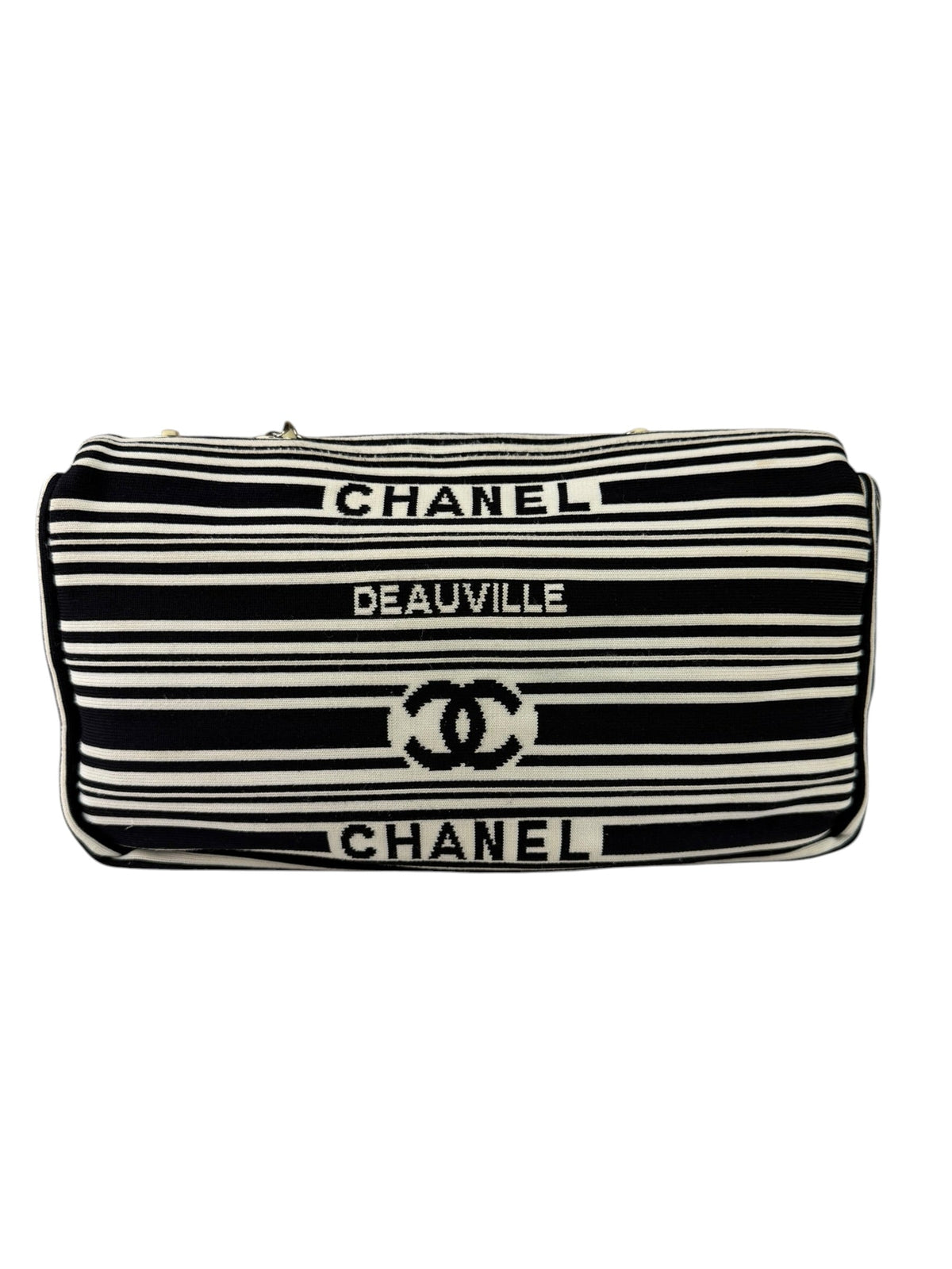 Chanel Black/White Leather Trim/Cloth Venise Biarritz Flap Bag 2019