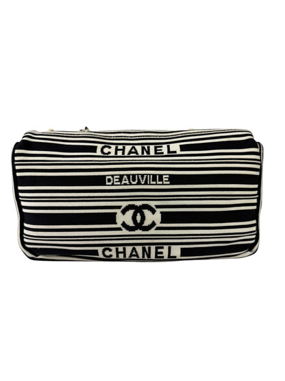 Chanel Black/White Leather Trim/Cloth Venise Biarritz Flap Bag 2019
